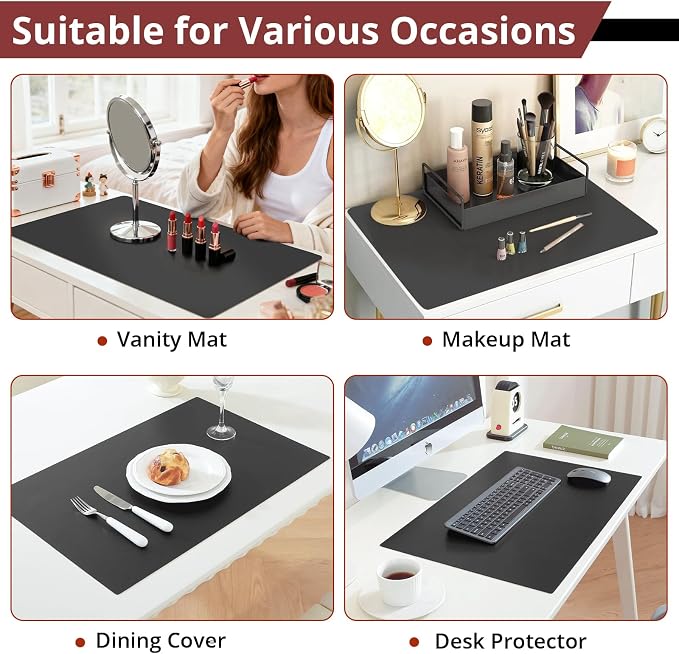 LovePads Makeup Mat for Vanity, 16 x 36 Dual-Sided Desk Pad & Vanity Cover Top, Waterproof PVC Protector Mat for Dresser, Nail Art, Craft Table (Black+Red)