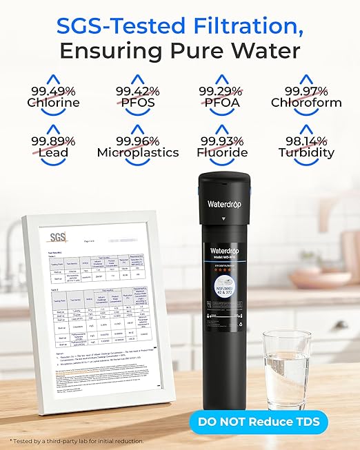 Waterdrop 15UA Under Sink Water Filter System, 19000 Gallons, 2 Years | Reduces Lead, Chlorine, Bad Taste & Odor, Under Counter Water Filter Connects Directly to Your Faucet, NSF/ANSI 42 Certified