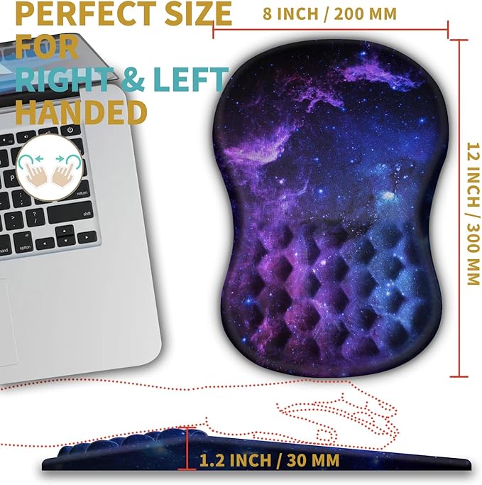 Hokafenle Ergonomic Mouse Pad Wrist Support with Massage Design, Wrist Rest Pain Relief Mousepad with Memory Foam&Non-Slip PU Base, Mouse Pads for Wireless Mouse & Desk (12x8 inch,Galaxy)