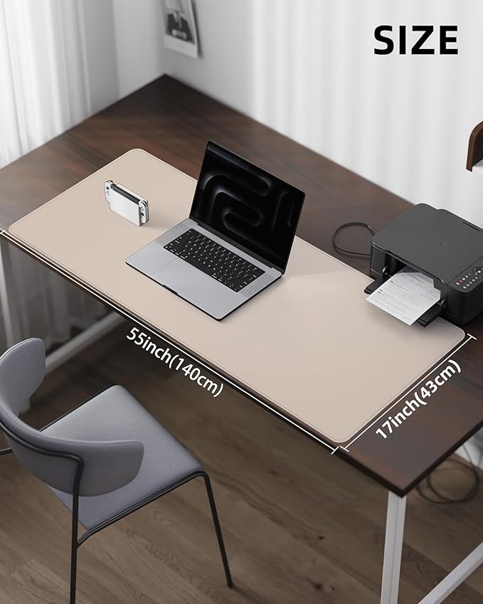 Extra Large Desk Mat - 55"x 17" Non-Slip Desk Pad for Office and Home - Ideal for Large Mouse Pad and Desk Mats on Top of Desks(Beige)