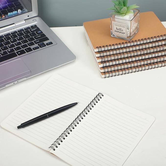 miikoul 60 Packs A5 Spiral Lined Notebooks, Kraft Paper Cover, 8.3"×5.5", 60 Sheets/120 Pages, Ruled Notebooks Bulk, Hardcover Journal Notepad Travel Notebooks for Office and Back to School Supplies