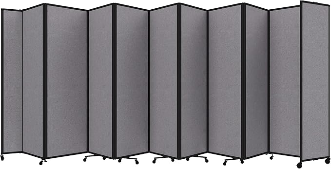Versare Room Divider 360 Portable Wall Partition | Folding Panels | Large Freestanding Divider | Locking Wheels | Temporary Room Separator | 25' x 7'6'', Cloud Gray