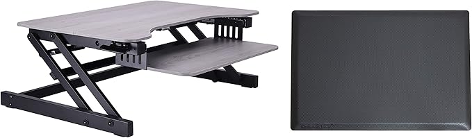 Rocelco 32" Height Adjustable Standing Desk Converter with Anti Fatigue Mat Bundle - Slide Out Retractable Keyboard Tray - Sit Stand Up Dual Monitor Riser - Computer Workstation - Gray (R ADRG-MAFM)