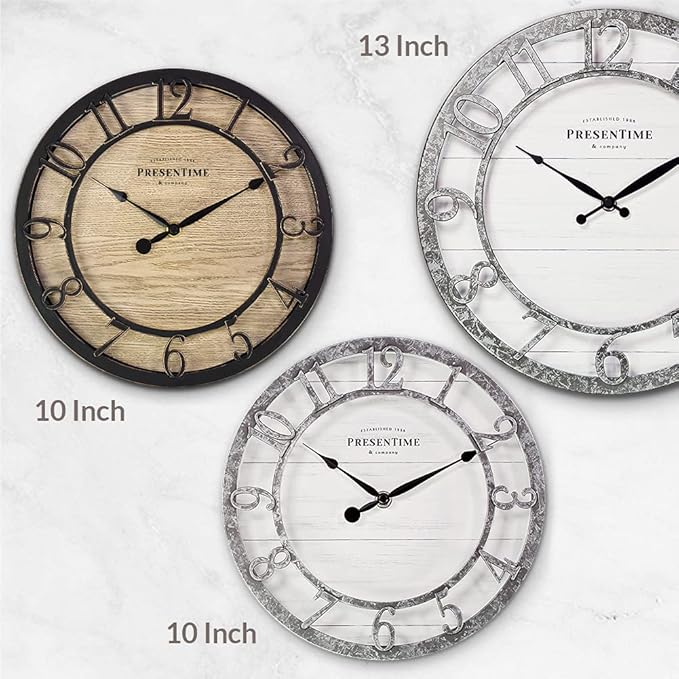 Presentime & Co 10" Farmhouse Series Wall Clock, Cottage Style, Vintage Design, Oil Rubbed Bronze