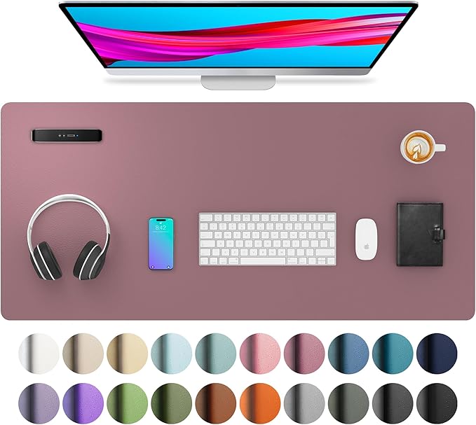Aothia Leather Desk Pad Protector, Mouse Pad, Office Desk Mat, Non-Slip PU Leather Desk Blotter, Laptop Desk Pad, Waterproof Desk Writing Pad for Office and Home (Dark Pink,36" x 17")