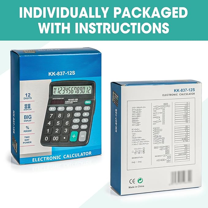 5 Pack Calculator Bulk, 12 Digits Calculators Desktop with Large LCD Display and Sensitive Butto, Solar and Battery Dual Power, Desk Calculator for Office, School, Home