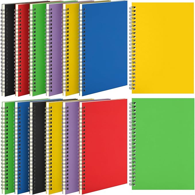 Leelosp 12 Pack Small Spiral Notebook A5 Lined College Ruled Spiral Journal Notebook 5.5 x 8.3 Inch Kraft Cover, 120 Pages for Work Students Office Business(Black, Yellow, Green, Purple, Red, Blue)