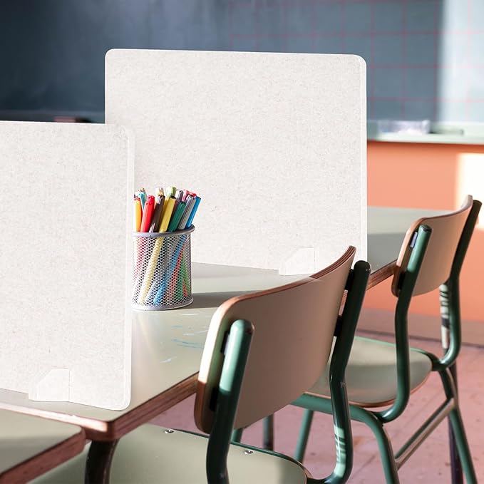 AMUSIGHT 2 Pack Acoustic Desk Dividers - 24" x 20" Freestanding Privacy Panels Set with Noise - Reducing Design Cubicle Sound Proof, Ideal for Office, Classroom, and Home (Light Beige)