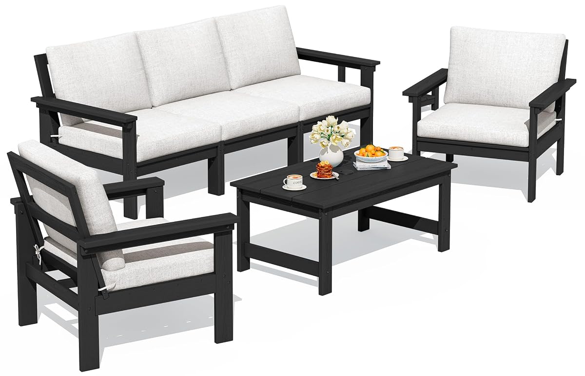 HDPE Outdoor Patio Furniture Set with Coffee Table - Modern