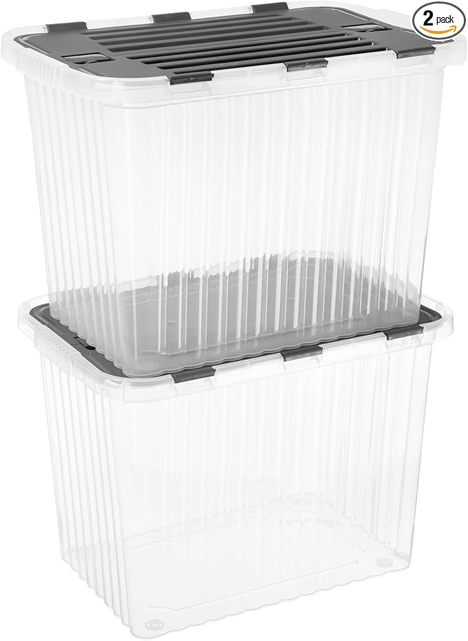 Superio Storage Bins with Lids, Clear Plastic Containers for Organizing, Stackable Totes, BPA Free, Odor Free, Organizer Boxes for Home, and Dorm, 53 Quart (2 Pack, 20.25"x14"x14.6")