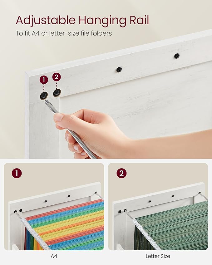 VASAGLE File Cabinet, Filing Cabinet with 3 Drawers, Printer Stand, Fit A4, Letter Size, Hanging File Folders, Modern Farmhouse Style, for Home Office, Rustic White UOFC054T73