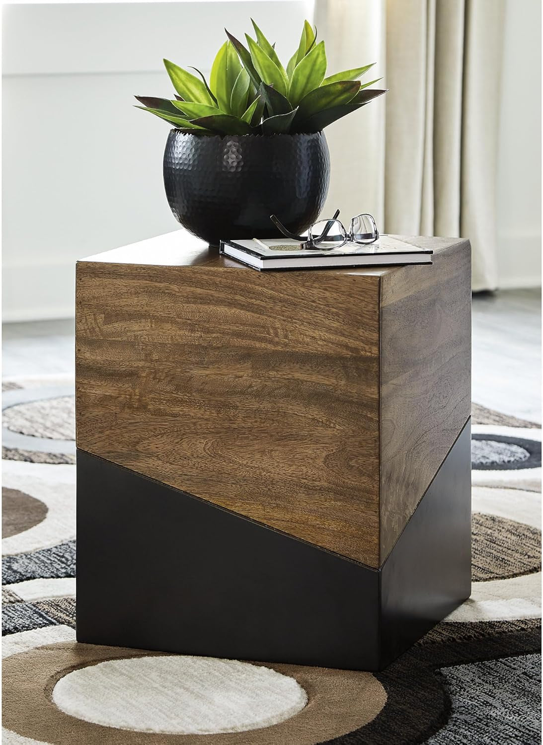 Eclectic Accent End Table, Brown & Gunmetal