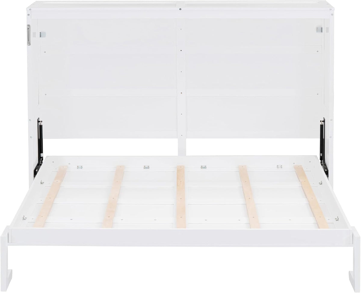 Modern Farmhouse Solid Wood Murphy Bed Chest/Space Saving/Wood Slat Support/Queen,White