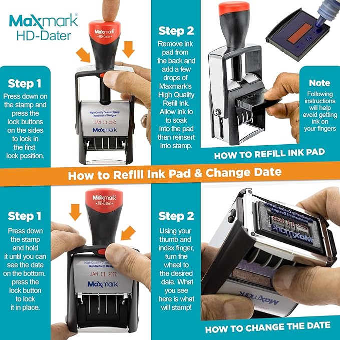 MaxMark Heavy Duty Self Inking Date Stamp with Phrase Mailed - Blue Ink