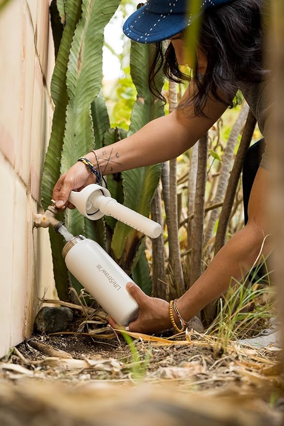 LifeStraw Go Series – Insulated Stainless Steel Water Filter Bottle for Travel and Everyday Use, Removes Bacteria, Parasites and Microplastics, Improves Taste, 24oz Thistle Purple