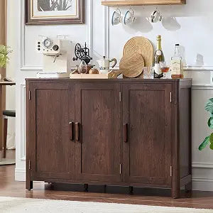 Walnut Sideboard Buffet Cabinet, 46" Arc-Shaped Storage Credenza