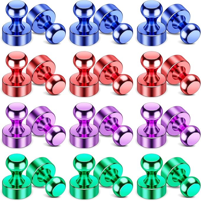 VNDUEEY 24 Pack Fridge Magnets, 4 Colors Refrigerator Magnet, Whiteboard Magnets Dry Erase Magnet, Magnetic Push Pins for Kitchen, Office, Classroom, Adults