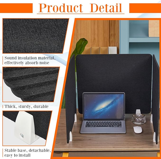 6 Pcs Desk Divider Privacy Panel 20 x 24 Clamp-on Acoustic Freestanding Desktop Partition Dividers with Aluminum Guard Clamps for Office Student Sound Proof Reducing Noise Visual Distractions(Black)