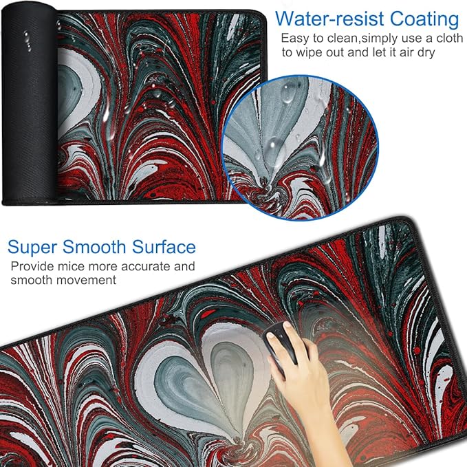 Gaming Mouse Pad, 31.5x15.7 inch Large Extended Computer Keyboard Mouse Mat, Water Resist Non-Slip Mousepad Rubber Base Long XXL Desk Mouse Pad for Work & Gaming, Office & Home, Red Heart