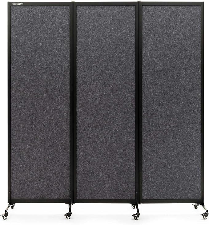 Upgrade Version Room Partition and Divider, Freestanding Rolling Dividers with Wheels,Office Privacy Screen Divider Wall,Classroom Felt Dividers,6'L* 6'7"H,3 Panel,Dark Grey