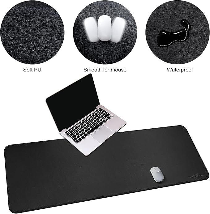 CENNBIE Leather Desk Mat,55" x 19.6" Extra Large Desk Pad Blotter Protector, Extended Non-Slip Mouse Pad, Waterproof PU Leather Desk Mat on top of desks Large for Office and Home (Black)
