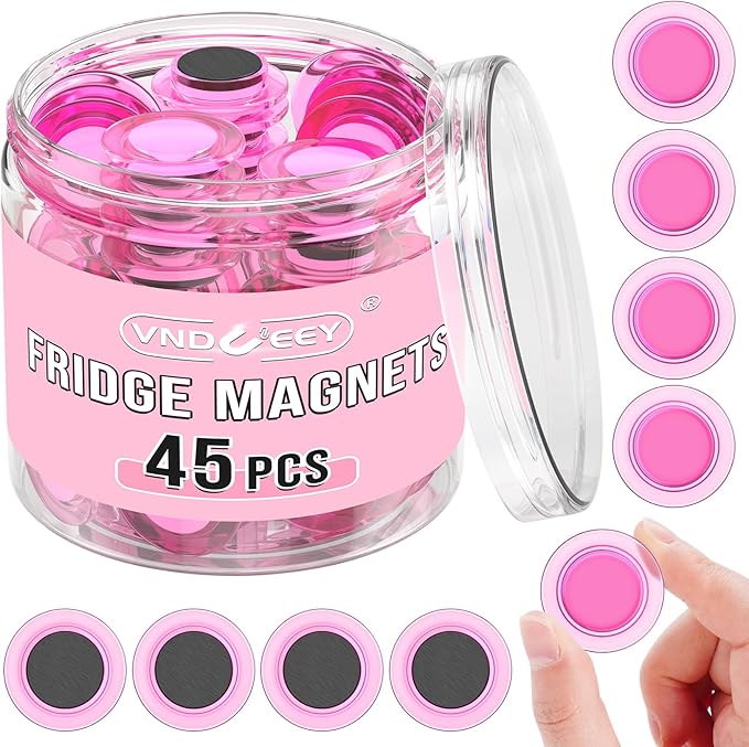 VNDUEEY 45 Pcs Round Whiteboard Magnets, Refrigerator Magnets, Dry Board Fridge Magnet, Small Magnet Teacher Supplies for School, Home, Office(Pink, 3cm/1.18in)