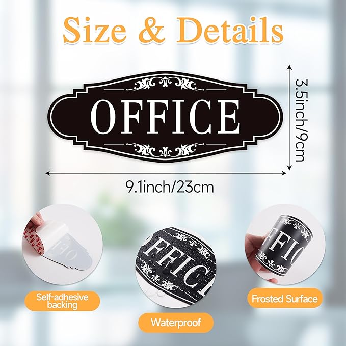 The Office Door Sign for Home and Business，Self-Adhesive Waterproof and Fade-Resistant Modern Office Sign Sticker for House，Business，Door, Window Black