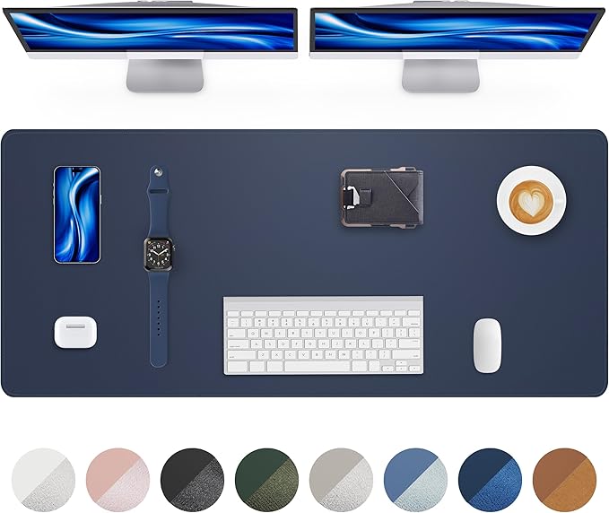 Leather Desk Protector, 55"x17" - Premium Office Mat, Large Mouse Pad, Non-Slip Blotter, Waterproof Writing Pad - Midnight Blue