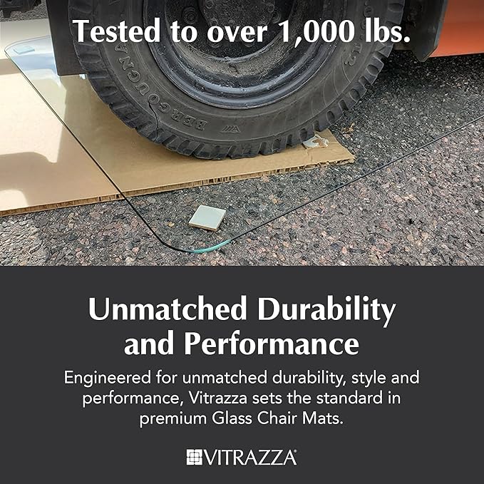 Vitrazza Glass Chair Mat 36” x 48” Superior ¼ Thick, Chiaro Standard Clear, Certified Tempered Safety Glass, Delivers a Smooth Glide, Protects Carpet or Wood, Beautiful in Home or Office.
