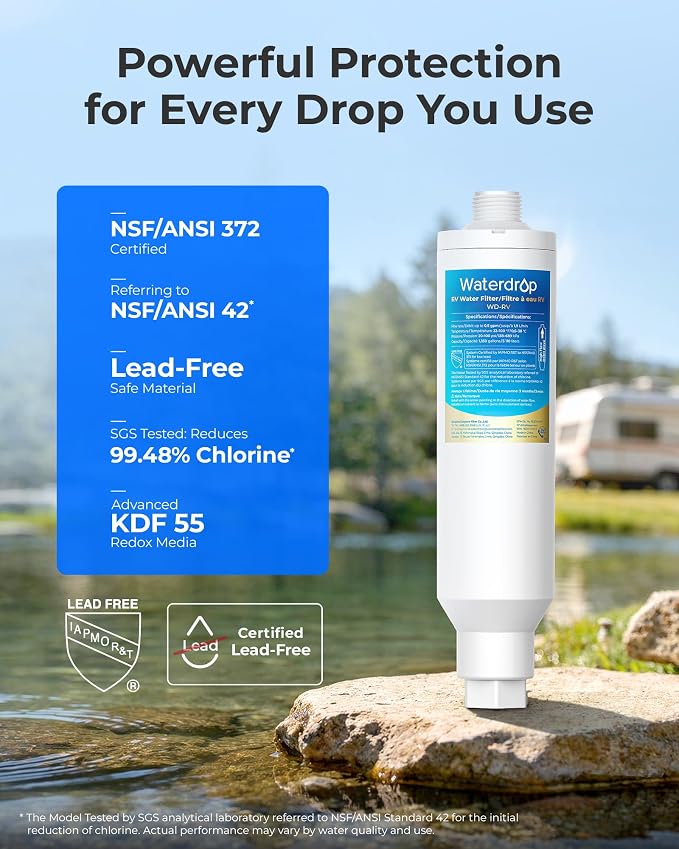 Waterdrop RV Water Filter, NSF Certified, Reduces Chlorine, Bad Taste, Odor, 2 Pack, Flexible Hose Protector | Reduces Chlorine, Odor, Bad Taste and Sediment in Drinking Water, NSF/ANSI Certified, with 2 Flexible Hose Protectors, 2 Pack