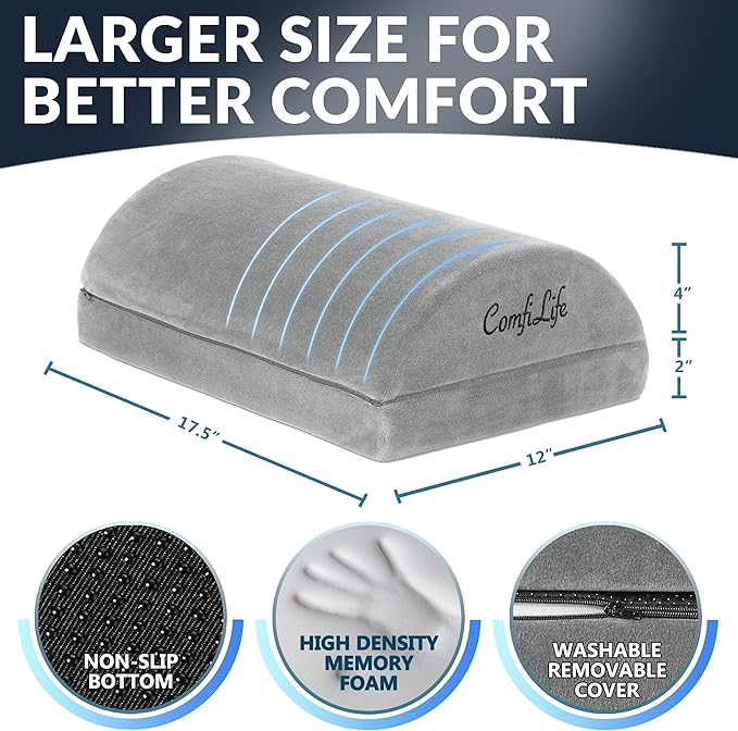ComfiLife Foot Rest for Under Desk at Work – Adjustable Height Memory Foam Foot Stool for Under Desk, Office Chair & Gaming Chair – Ergonomic Footrest for Back & Hip Pain Relief (Gray)