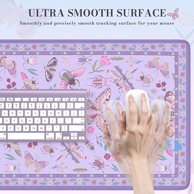 iCasso Purple Large Mouse Pad, Desk Matt for Desktop, XXL Desk Mat for Keyboard and Mouse, Anti-Slip Big Mousepad Computer Mat with Stitched Edges