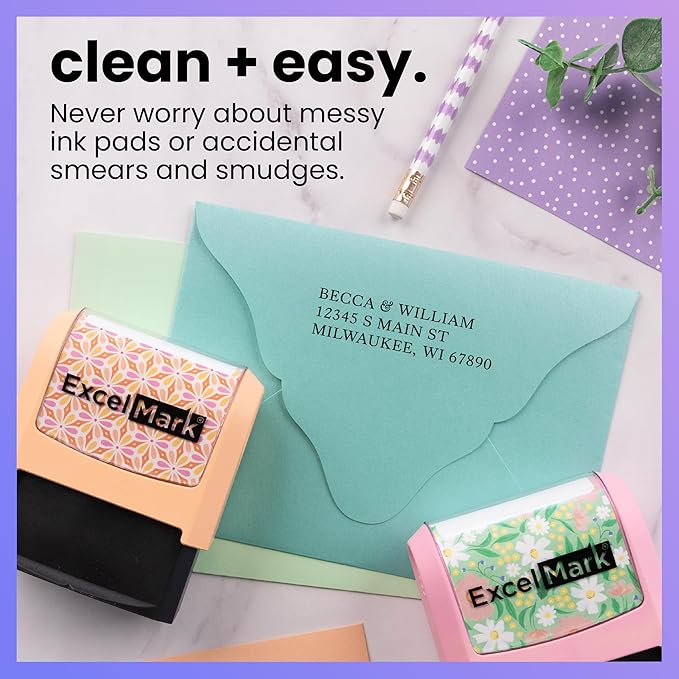 ExcelMark Address Stamp - Custom Return Address Stamp with Elegant Designs, Vibrant Colors & Patterns – Perfect for Mail, Invitations & Gifts (Peach Mount, Everyday Elegance)