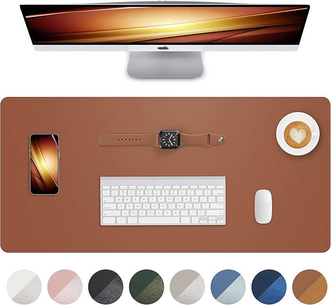 Leather Desk Mat, Mouse Pad,Office Desk Pad, Non-Slip PU Leather Desk Blotter mat,Laptop Desk Pad,Waterproof Desk Writing Pad for Office and Home (Brown,31.5" x 15.7")
