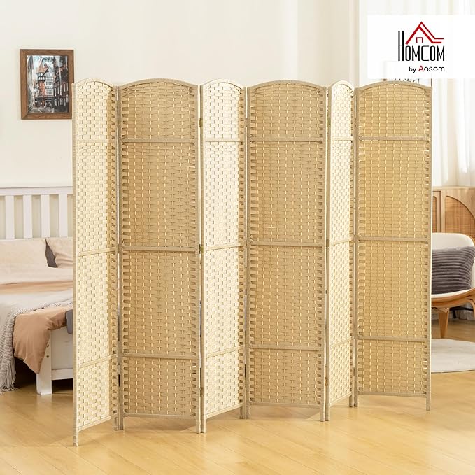HOMCOM Room Divider, 6 Panel Folding Privacy Screen, 5.6' Tall Freestanding Wall Partition for Home Office, Bedroom, Beige