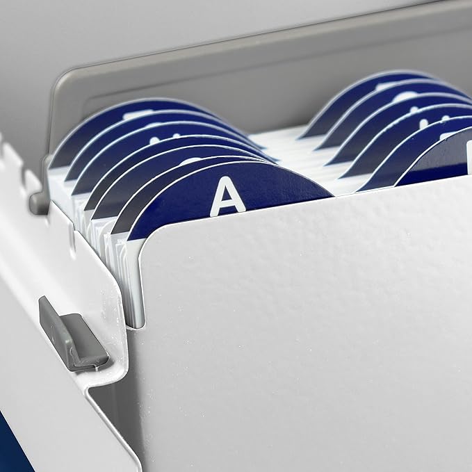 Acrimet 3 x 5 Card File Holder Organizer Box Metal Base Heavy Duty (AZ Index Cards and Divider Included) (White Color with Clear Crystal Plastic Lid Cover)