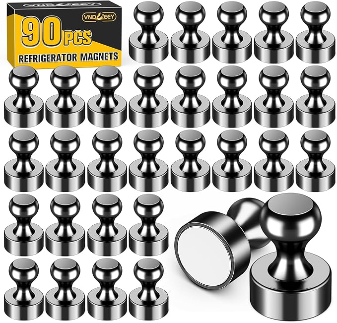 VNDUEEY 90 Pack Black Fridge Magnets, Refrigerator Magnets Strong Magnets for Whiteboard, Magnet Refrigerator, Small Magnet for Classroom, Kitchen, Office, Locker, Map Decorative