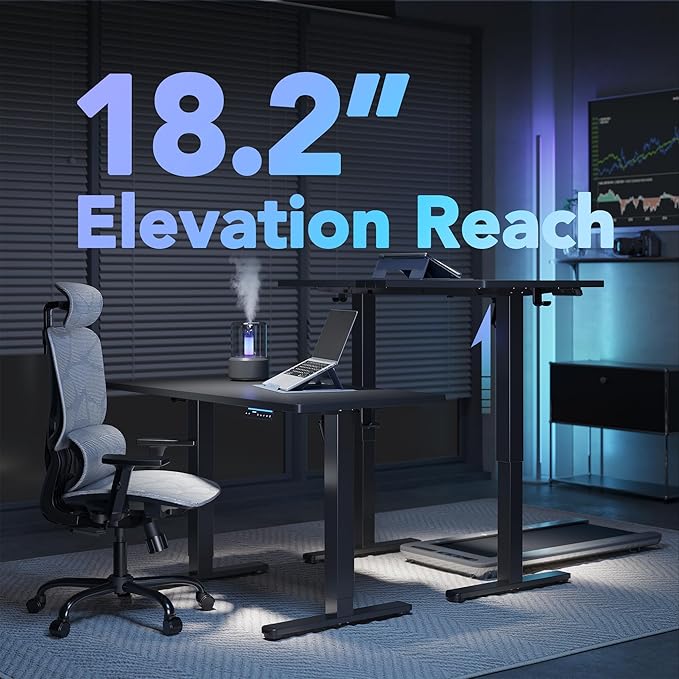 HUANUO One-Piece AI-Powered Electric Standing Desk, Smart APP, Compatible with Alexa & Google, Adjustable Height, 6 Memory Settings, Sedentary Reminder, Ergonomic Sit-Stand Desk, 48-inch, Black