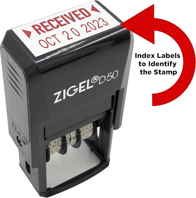 ZIGEL D50 Date Stamp with FAXED - Self Inking Date Stamp - Red