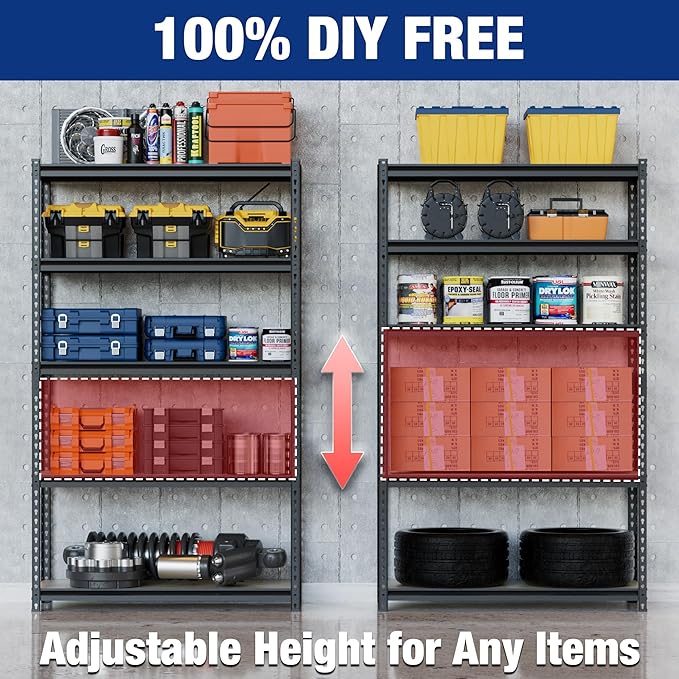 WORKPRO 5-Tier Storage Shelf, 72" H Heavy Duty Adjustable Garage Shelving Unit 2180LBS Capacity, for Basement, Kitchen, Pantry, 35.4”Wx15.7”Dx72”H, Black