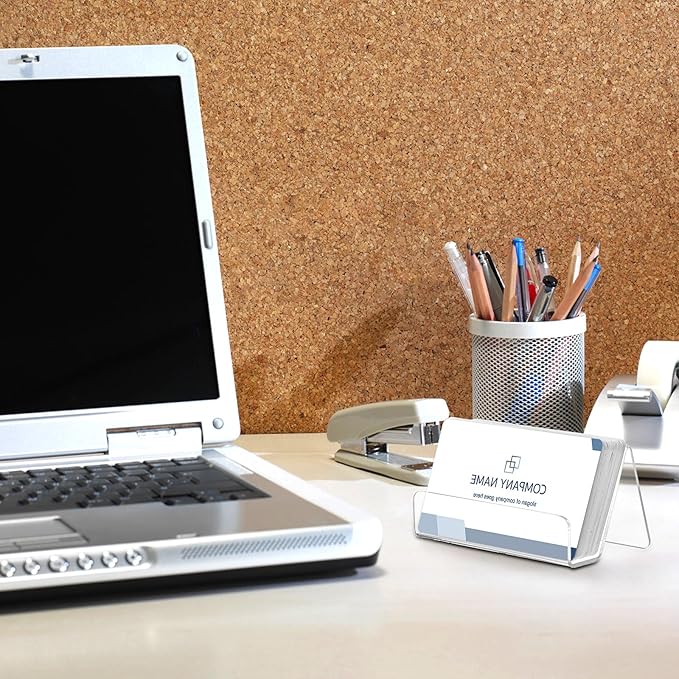 Hedume 12 Pack Business Card Holder for Desk, Office Acrylic Business Card Table Top Display Holders, Clear Name Card Holder Stand, Capacity: 50 Cards