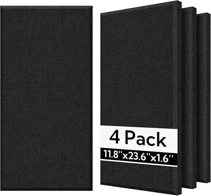 Olanglab Fiberglass Acoustic Wall Panels 4 Pack, 11.8'' x 23.6'' Sound Panels, Fabric Wrapped Sound Proof Panels for Walls (Black)