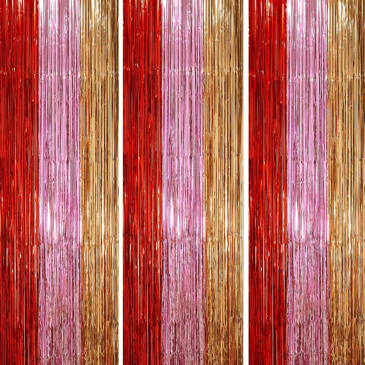 3 Pack 3.3 x 8.2 ft Valentine Foil Fringe Backdrop Curtains, Tinsel Streamers Party Decorations, Fringe Backdrop, Door Shimmer for Valentine or Birthday Party
