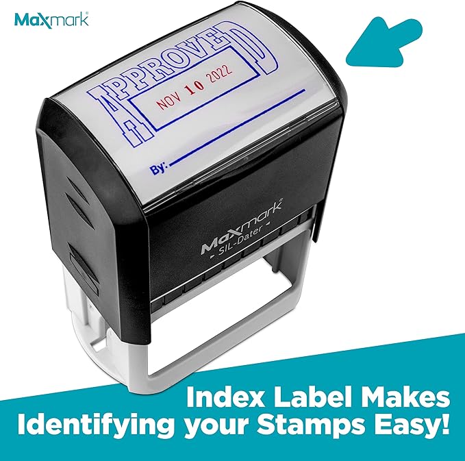 MaxMark Large Self-Inking Rubber Date Office Stamp with Entered Phrase & Date - Blue Ink, 12-Year Band - Style 5