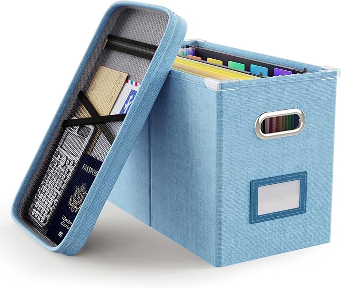 Oterri Portable Document Organizer with Lid, Hanging Storage Box with Mesh Pocket for Letter Files, Smooth Sliding Rail - Sky-blue (1 PCS)