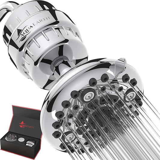 Aqua Earth Filtered Shower Head Gift Edition High Pressure Shower Filter Hard Water Remove Chlorine Harmful Substances Coconut Shell Activated Carbon Reduce Heavy Metals Other Sediments Vitamin C