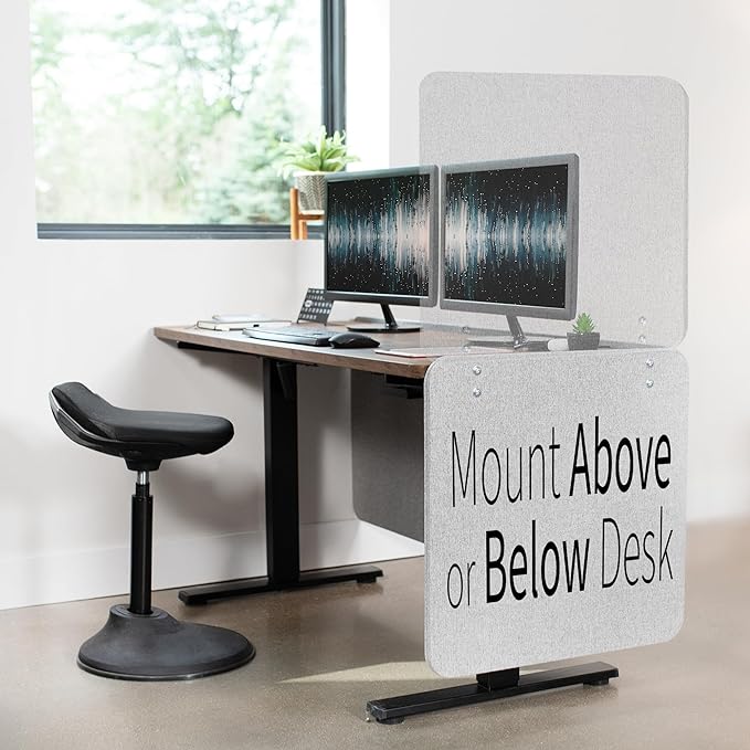 VIVO Clamp-on/Screw-on 24 x 24 inch Privacy Panel, Sound Absorbing Cubicle Desk Divider, Acoustic Partition, Gray, PP-1-V024G