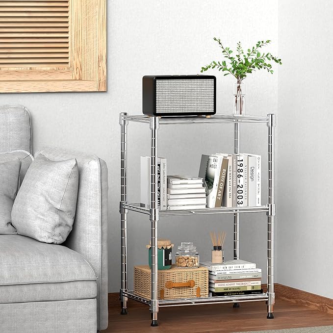 M MZG 450 lbs Wire Storage Shelving 3-Tier Utility Shelving Unit Steel Organizer Wire Rack for Home,Kitchen,Office,Chrome(11.8" D x 17.7" W x 26.4" H)