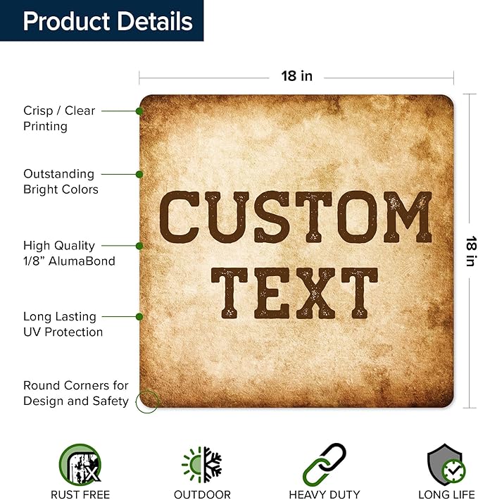 Custom Sign, Custom Street Sign, 11 Font Colors, 13 Font Styles, 4 Hole Options, 22 Sizes, 18x18 Inches, Rust Free DiBound, Fade Resistant, Made in USA by My Sign Center (Vintage)