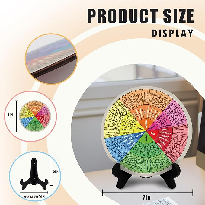 Emotion Wheel, Double-Sided Feelings Wheel with Stand, Counseling Office Must Have, Feelings Wheel Suitable for Therapy Office Decor School Counseling Office Must Have (ML, 1)